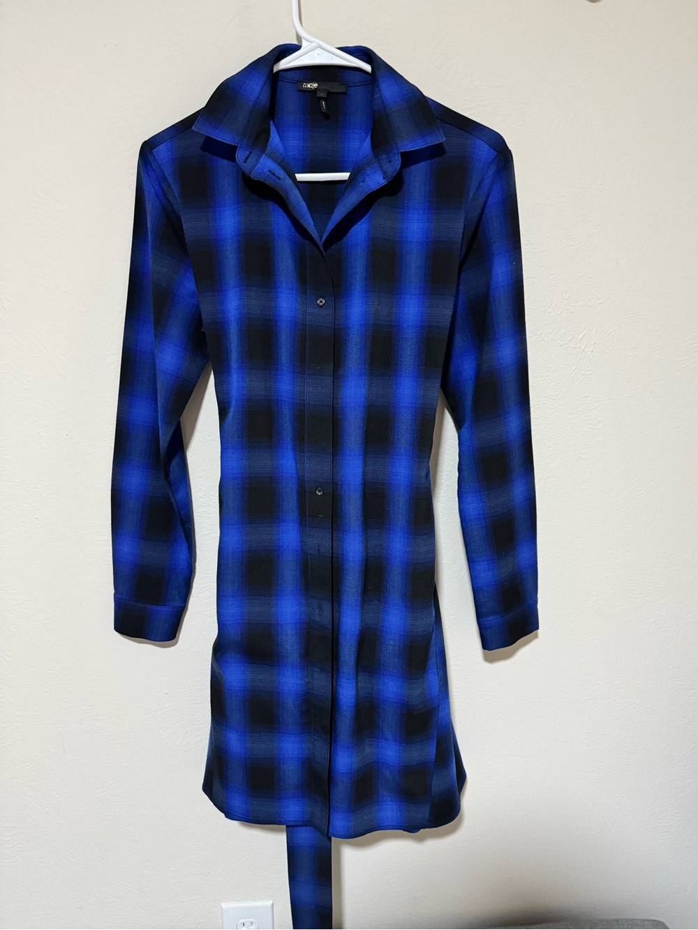 Maje fit and flare long sleeve button down dress